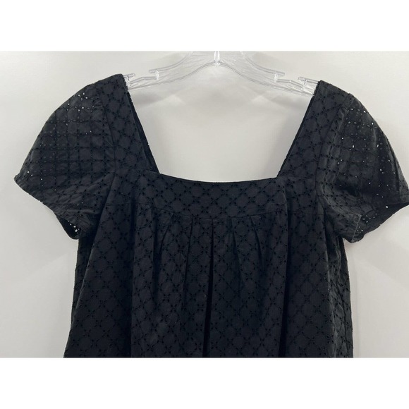 Vince Women’s Short Sleeve Square Neck Cotton Eyelet Lined Dress Black Size 4 - Picture 2 of 12